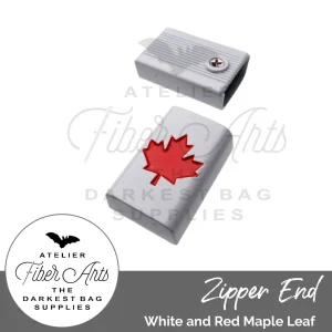 Zipper Ends or Cord Ends: White & Red Maple Leaf